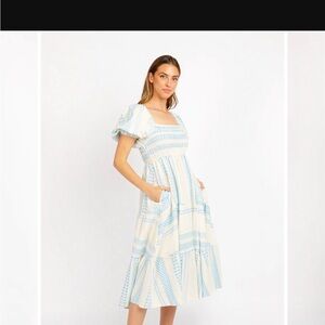 Sofia blue and cream Midi Dress